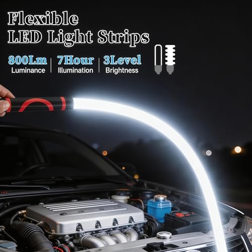27" Bendable LED Flashlight Stick, 2026 New Rechargeable Flexible Work Light, 3 Brightness Levels Hands-Free, Portable USB-C Lighting for Car Repair, Mechanical Inspection, Tight Spaces