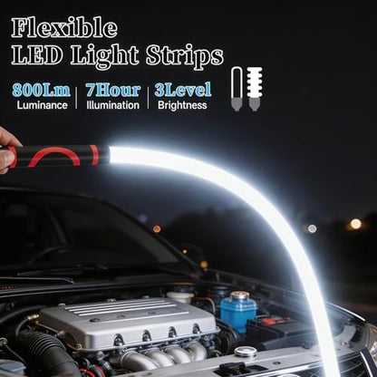 27" Bendable LED Flashlight Stick, 2026 New Rechargeable Flexible Work Light, 3 Brightness Levels Hands-Free, Portable USB-C Lighting for Car Repair, Mechanical Inspection, Tight Spaces