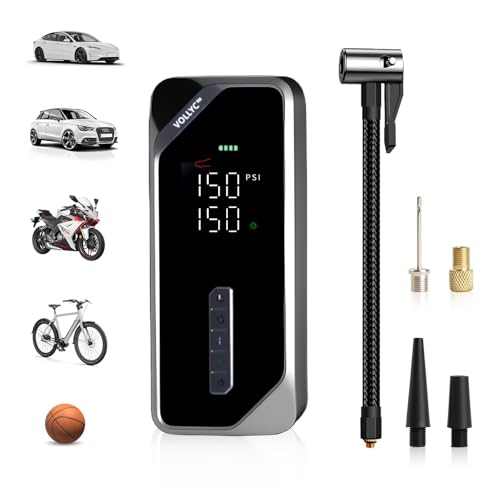 Car Tire Inflator Portable Air Compressor–150 PSI Tire Pump for Car Tires, Electric Bike Tire Pump, Cordless Bike Pump with Digital Pressure Gauge, 4 Preset Modes for Car Bike Motorcycle Balls