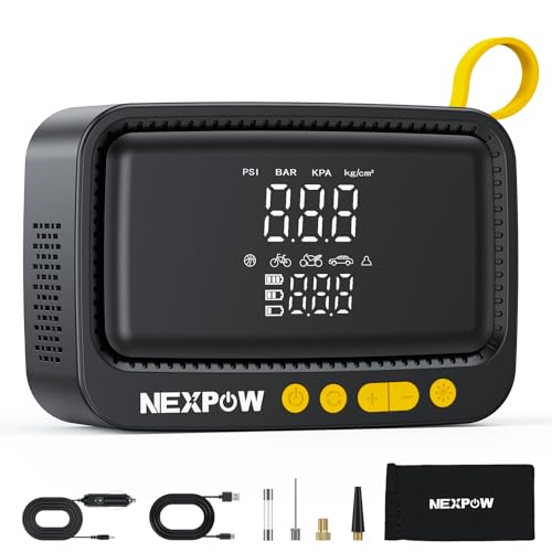 NEXPOW Tire Inflator Portable Air Compressor, 150 PSI Air Pump for Car Tires with Digital Pressure Gauge & Auto Shut-Off, Air Compressor Portable for Car, Motorcycle, Bicycle, Balls, Yellow - color: Yellow, size: Cordless 150 PSI