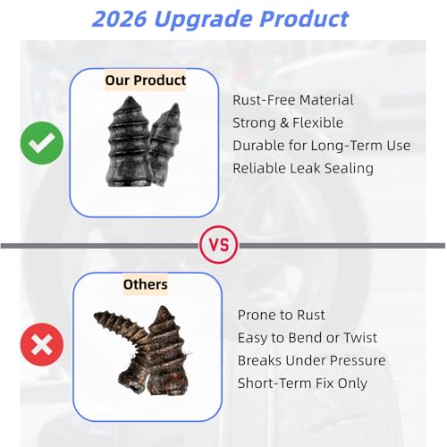 60PCS Tire Repair Nail Kit, 2026 Rubber Tire Repair Plugs, Quick Fix Tire Plugs for Truck, Car, Motorcycle, Tractor Tire Flat Tire Repair, Convenient, Durable Sealing for Most Tubeless Tires