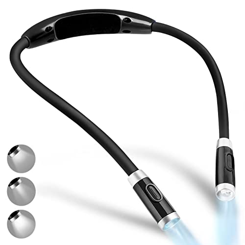 Vekkia Rechargeable LED Neck Book Light for Reading in Bed | 3 Brightness Levels/Flexible Soft Silicone Arms Comfortable Wear/Long Lasting,Great for Readers, Craft & Knitting - color: Black1