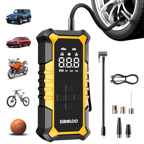 GOOLOO A6 Gear 160 PSI & 7500mAh Tire Inflator Portable Air Compressor | Cordless Tire Inflator with Digital Pressure Gauge ＆ LED Light - 3X Faster Air Pump for Car Tires, Bike, Balls, Auto Shut-Off - color: Yellow