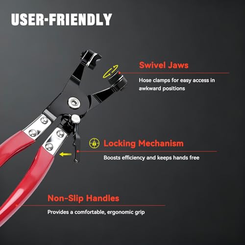 BARTOO 9pcs Hose Clamp Pliers Set, Hose Clamp Removal Tool for Automotive, Flexible Wire Long Reach Swivel Jaw Pliers for Fuel Oil Coolant Radiator Heater and Water Hose