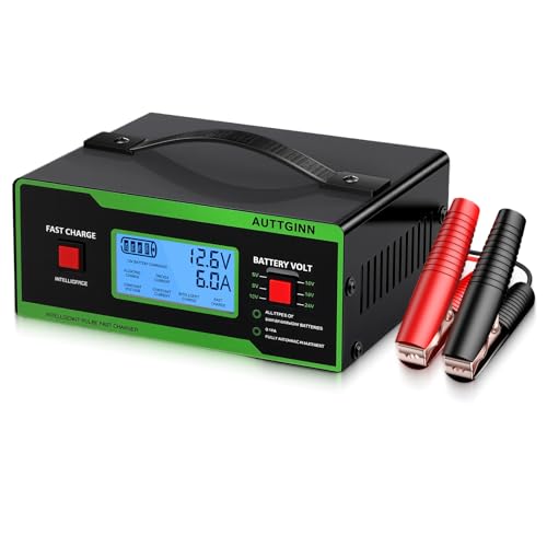 8 Volt Battery Charger 0-14A Smart Adjustable Golf Cart Battery Charger and Maintainer with Cable Clamps and Handle,Smart Trickle Charger for 6/8/12/14/16/24V Batteries - color: Green