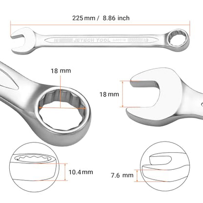 Jetech 18mm Combination Wrench, Industrial Grade, Chrome Vanadium Steel, Sand Blasted Finish, Forged, Heat-Treated, Metric - size: 18mm