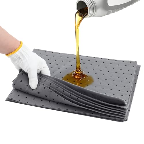 13"x9.8" Oil Absorbent Pads 10 Pack, Water Absorbent Mat, Trimmable Absorbent Sheets for Garage, Automotive, Workshop, Handles Oil, Coolant, Water & Chemicals
