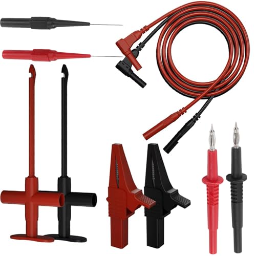 Multimeter Alligator Clips Test Leads Kit, Eectrical Alligator Clips Probe Test Kit,19A JT8001‑1 Crocodile Clip Wire Piercing Needle Probe 0.7mm Multimeter Accessories for Electronic Repair