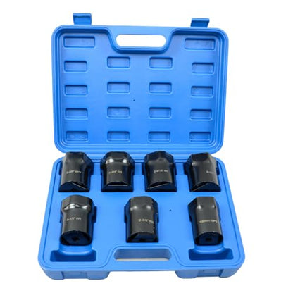 Wheel Bearing Locknut Socket Set 7pcs 6 Point Axle Nut Socket Set | 1/2 Inch Drive SAE and Metric Wheel Bearing Lock Nuts Removal and Installation Tool Kit for Dodge, Ford and Toyota, etc