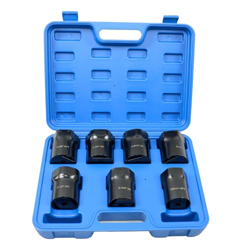 Wheel Bearing Locknut Socket Set 7pcs 6 Point Axle Nut Socket Set | 1/2 Inch Drive SAE and Metric Wheel Bearing Lock Nuts Removal and Installation Tool Kit for Dodge, Ford and Toyota, etc