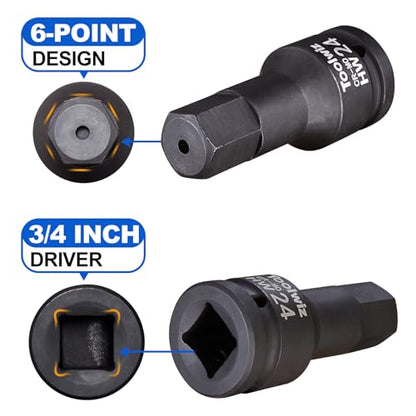 Toolwiz 3/4 Inch Drive Impact Hex Bit Set, 5-Piece Metric 14mm-24mm, Cr-Mo | One-Piece Construction, Impact Grade, Professional Automotive Impact Bit Socket Set, Heavy Duty PVC Storage Case - size: 3/4" Drive (0.55"-0.94")