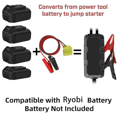 Jumper Cables Compatible with Ryobi 18V Battery Jumper Starter, 8AWG 2FT Booster Cable with Adapter Alligator Clip, 392°F/200℃ Heat Resistant Silicone Wire for Jump Starting Cars and RVs - color: Green