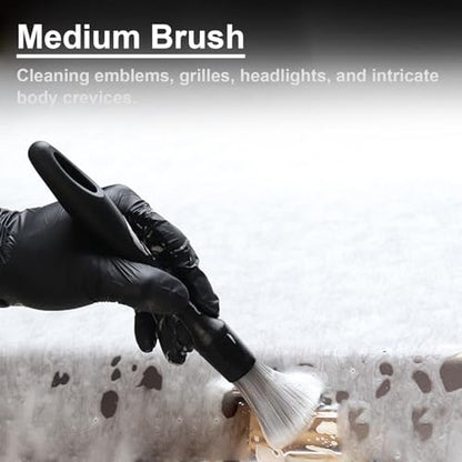 4 PCS Car Detailing Brush Set for Cleaning Interior or Exterior, Boars Bristle Detailing Brushes, Dusting Cleaning Supplies, Tool for Emblem, Air Vents, Wheels, Leather Upholstery Seat