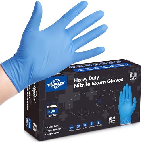 TitanFlex Nitrile Exam Gloves, Blue, 6-mil, Heavy Duty Nitrile Gloves, Mechanic Disposable Gloves, Latex Free, Powder Free - color: Blue(small 100)