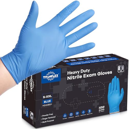 TitanFlex Nitrile Exam Gloves, Blue, 6-mil, Heavy Duty Nitrile Gloves, Mechanic Disposable Gloves, Latex Free, Powder Free - color: Blue(small 100)