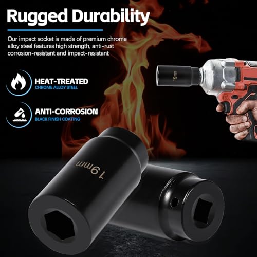 Harmonic Balancer Socket Tool 77080 for Honda 19mm Crank Bolt Socket, 3 Times Momentum Power of Standard Impact Sockets, Deep Counter-Weighted Design Increased Torque - size: 19mm