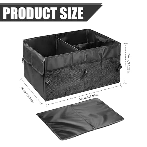Car Trunk Organizer, Collapsible Multi Compartment Vehicle Storage Box, Waterproof Adjustable Automotive Organization Container Accessories for Women Men, Universal for SUV, Car, Truck (Black)