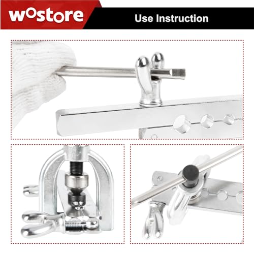 Wostore 45° Double Flaring Tool Kit, 7 Adapters with Cutter & Deburrer | 45° single & double flare tool with 7 adapters. Includes tube cutter & deburrer. For brake line, hydraulic & copper tubing. - size: Flaring Tool Kit