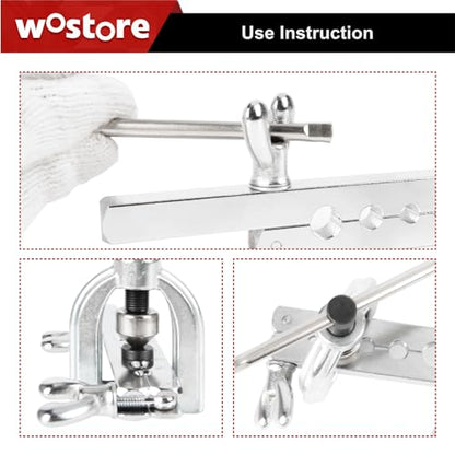 Wostore 45° Double Flaring Tool Kit, 7 Adapters with Cutter & Deburrer | 45° single & double flare tool with 7 adapters. Includes tube cutter & deburrer. For brake line, hydraulic & copper tubing. - size: Flaring Tool Kit