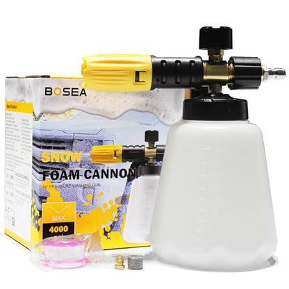 BOSEA Foam Cannon for Pressure Washer - 4000PSI Adjustable Car Soap Dispenser for Pressure Washer - Heavy Duty Foam Sprayer with M22 and 1/4" Quick Connector, 1L Bottle - size: Foam Canon