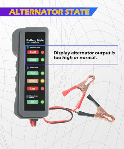 SCUARI Car Battery Tester,Car Accessories Relay Tester,12V Automotive Digital Battery Alternator Tester with LED Indication,Vehicle Battery Condition Detector,Suitable for Most Cars,Trucks,SUVs,Vans