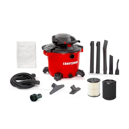 CRAFTSMAN CMXEVBE17607 16 Gallon 6.5 Peak HP Wet Dry Vac with Detachable Blower, Portable Shop Vacuum Wet and Dry with Dry Filter, Wet Filter, Dust Bag and Attachments for Garage, Outdoor Cleaning
