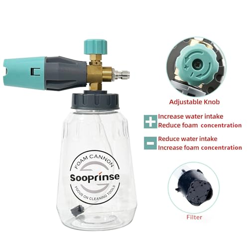 Sooprinse Short Pressure Washer Gun With Foam Cannon, High Pressure Snow Foam Lance, 1/4 Inch Quick Connector, Power Washer Blaster, Car Wash Mitt, 3000 PSI, 1 Liter - color: Black