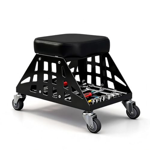 Heavy Duty Rolling Mechanics Seat,400 LBS Capacity Garage Stool, Tools for Automotive Auto Repair (Black) - color: Black