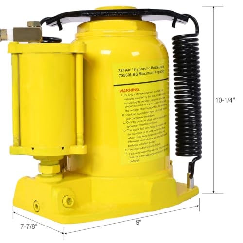Air Hydraulic Bottle Jack, Heavy Duty Pneumatic Truck Jack with Height Adjustments, Dual Use Manual Pump, 32 Ton Welded Bottle Jack for Auto Repair Industrial Engineering,Yellow - color: Yellow