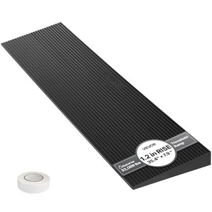 VEVOR 1.2" Rise Cuttable Threshold Ramp for Doorways, 35.4" Wide Natural Rubber Wheelchair Ramp, Non-Slip Solid Rubber Ramp with Double-Sided Tape for Doorways, Driveways, Bathroom, Smooth Tile - size: 1.2‘’ Rise