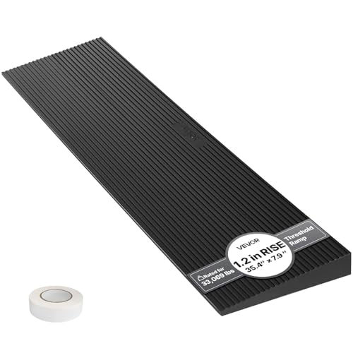 VEVOR 1.2" Rise Cuttable Threshold Ramp for Doorways, 35.4" Wide Natural Rubber Wheelchair Ramp, Non-Slip Solid Rubber Ramp with Double-Sided Tape for Doorways, Driveways, Bathroom, Smooth Tile - size: 1.2‘’ Rise