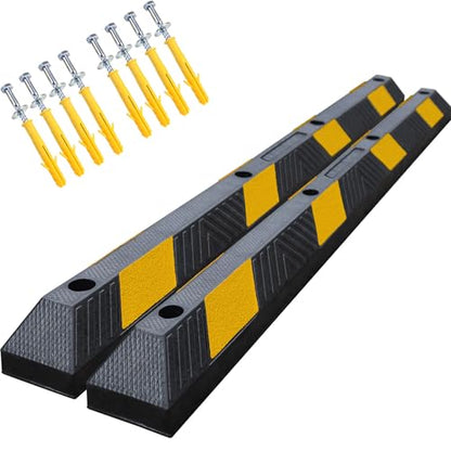 72" Heavy-Duty Rubber Parking Curb, Installation Kits Included 6-Foot Wheel Stopper for Garage, Driveway & Parking Lot Vehicles Truck Driveway Protect Cars Vans Trucks Pumpers (72" - 2Pack) - size: 72" - 2Pack