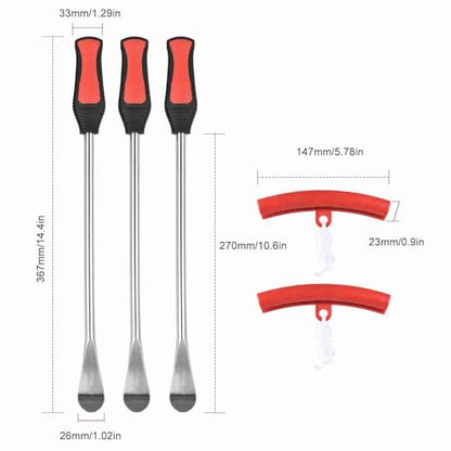 ZJchao Tire Lever Set Durable Multi Functional Tire Spoon Tyre Changing Tool with Protectors Valve Cores for Bike Motorcycle Car Repair and Removal Steel Material 3 (Red 02)