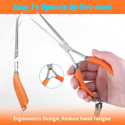 SPEEDWOX 2PCS Needle Nose Pliers With Curved Tips Curved Handle Extra Long Needle Nose Pliers With Straight Tips Needle Remover Pliers With Anti-Loss Lanyard and Serrated Jaw for Narrow Spaces - style: Long Curved Tips&Extra Long Nose