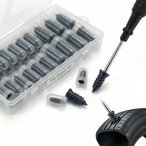 Screw in Tire Plugs, Emergency Quick Fix Leak Sealing Kit for Cars, Motorcycles & Bikes