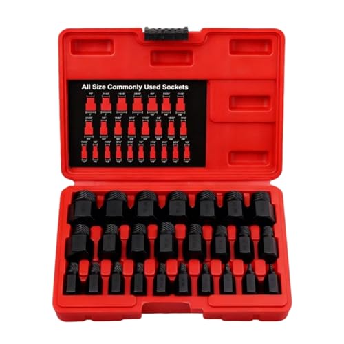Bolt Extractor Socket Set,Multi-Spline Hex Head Repair Tools - 25-Piece Broken Bolts Extraction Kit,for Damaged Rusted Broken Screws Nut Fastener Automotive Machinery - color: Black