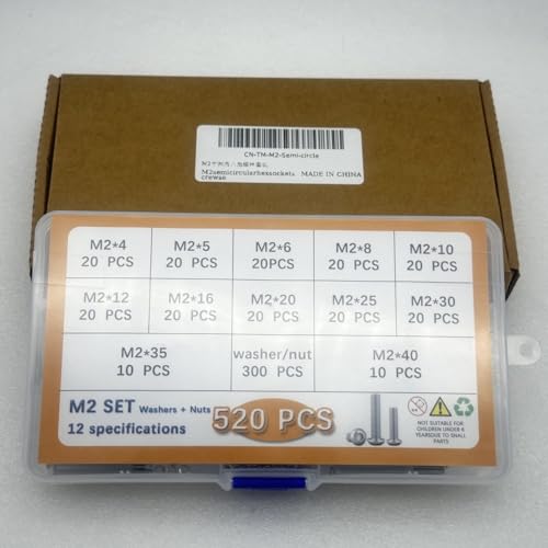 Button Head/Hex Socket/Phillips Flat Head Screws Assortment - Furniture, Auto, Home Repair Fastener Kit (520 PCS M2 Semi-Circular Hexagon Screws Set) - color: 520 PCS M2 Semi-Circular Hexagon Screws Set
