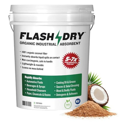 FlashDry Super Spill Absorbent, 5 Gallon Bucket, 100% Organic Coco Coir, Landfill Safe, OSHA Approved, Ideal for Absorbing Oil, Paint, Grease in Garages, Kitchens, Janitor Kits - size: 5 Gallon