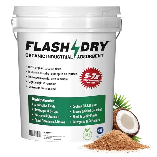 FlashDry Super Spill Absorbent, 5 Gallon Bucket, 100% Organic Coco Coir, Landfill Safe, OSHA Approved, Ideal for Absorbing Oil, Paint, Grease in Garages, Kitchens, Janitor Kits - size: 5 Gallon