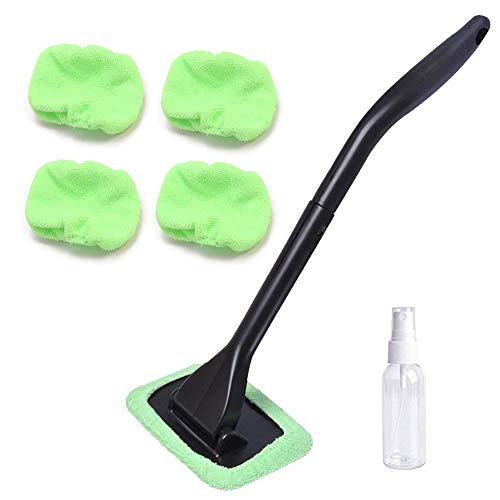 Car Window Cleaner, Windshield Cleaning Tool Auto Glass Cleaner Wiper Cars Interior Exterior Window Glass Cleaning Tool, Come with 4 Pads Washer Towel and 30ml Spray Bottle, Use Wet or Dry