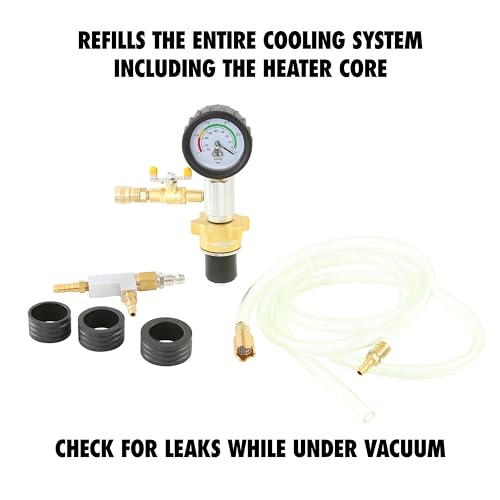 OEMTOOLS 27066 Coolant System Refiller Kit, 3 Adapters | Remove Air Trapped in Cooling System, Test Radiator and Heating Core Lines for Leaks | Fits Radiator Necks and Coolant Reservoirs - size: 3 Adapters, style: AirEvac Cooling System Refiller Kit w/ 3