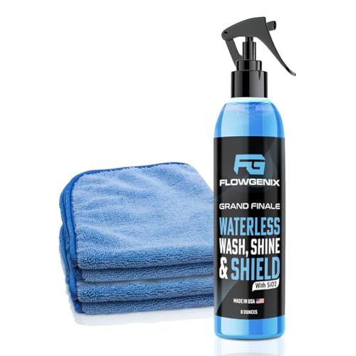Grand Finale Waterless Car Wash Spray 8 oz - Motorcycle Cleaner | Hydrophobic Ceramic Coating, Unscented Formula, 2 Microfiber Towels, Made in USA, Motorcycle Detailing Spray & Car Wax - color: Waterless Car Wash Spray