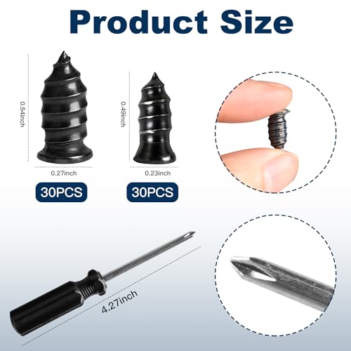 60PCS Tire Repair Rubber Nail Kit Screw-in Tire Plugs with Screwdriver Portable Emergency Puncture Repair Tool for Car Motorcycle Truck and Tractor