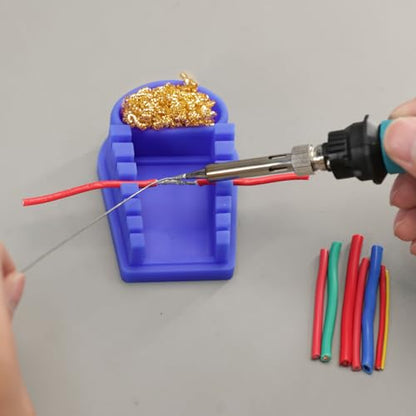 YIHUA S200 Blue Heat-Resistant Silicone Soldering Wire Holder with Brass Wool Cleaner, 6 Grooves, Storage Tray, Helping Hands Soldering Wire Welding Fixture, Compatible Diameter 32-7AWG - color: Blue
