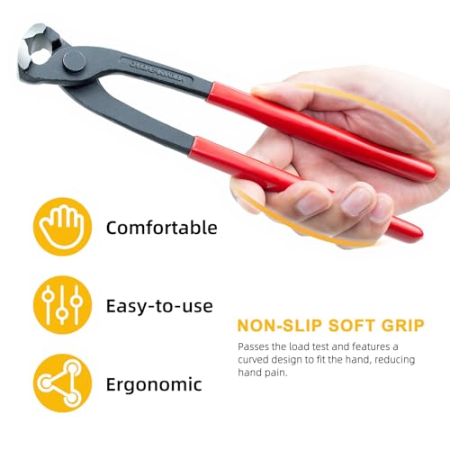 10 Inches Ear Clamp Pliers,Hose Clamp Crimping Tool,Carbon Steel Crimper Tool for Install Remove,Pincer Crimper Tool for Pipe Hose Clamps with 10pcs 1/2"304 Stainless Steel Hose Crimp