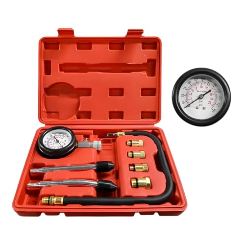 Compression Tester Kit, Petrol Gas Engine Cylinder Pressure Gauge with Adapters, Professional Small Engine Compression Tester Range of 0-300 PSI for Car Motorcycle