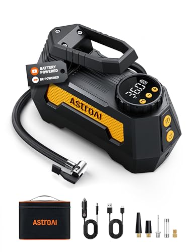 AstroAI H2 Pro Cordless Tire Inflator Portable Air Compressor Tire Pump with DC 12V & Battery Dual Power Supply Digital Pressure Gauge Fast Inflation Air Pump for Car Tires Motorcycles Bikes Yellow - color: Yellow