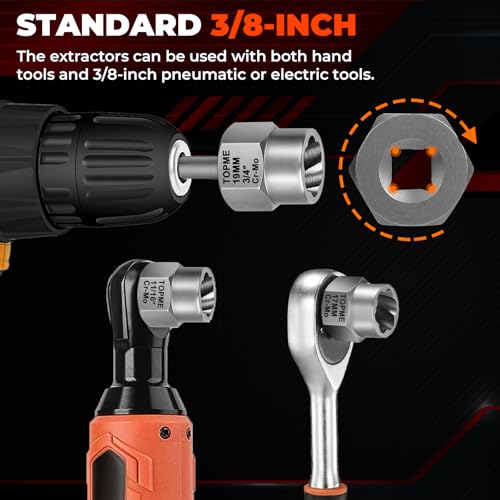 Bolt Extractor Kit,14 Piece Impact-Grade CR-MO Steel Nut Remover Set | 3/8" Drive Socket for Removing Frozen, Rusted, Rounded Bolts & Lug Nuts (Sizes 8-19mm)