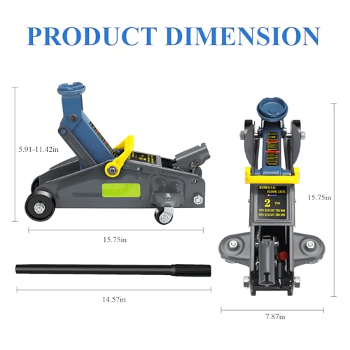 Larbanke 2-Ton Hydraulic Low Profile Floor Jack Combo Set with 2 Ratchet Jack Stands (6600 lbs), Car Jack and Stand Kit, Reflective Strips for Nighttime Use