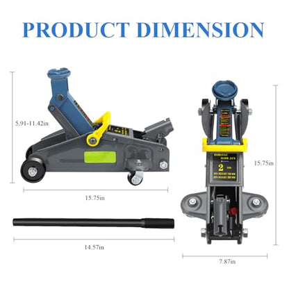 Larbanke 2-Ton Hydraulic Low Profile Floor Jack Combo Set with 2 Ratchet Jack Stands (6600 lbs), Car Jack and Stand Kit, Reflective Strips for Nighttime Use